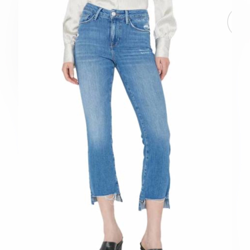 Frame le crop mini boot stagger raw hem crop bootcut jeans